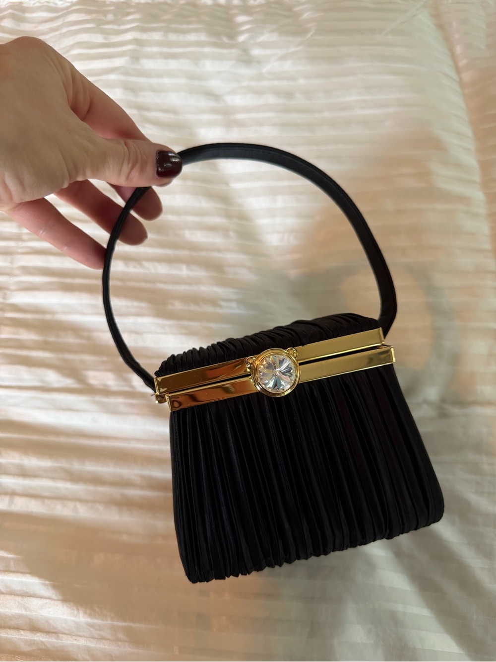 Black Evening Handbag with Gold Accent and Crystal Detail